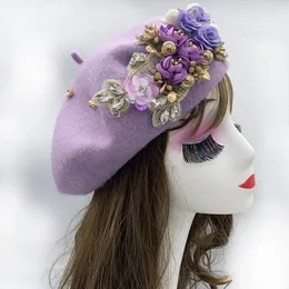 여성 헤드 랩 보닛 Turbante Mujer 2023 Winter Autumn Womens Beret Flower Diamonds Turban Cap 240229