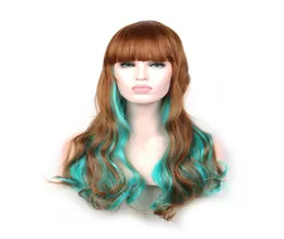 Woodfestival Green Brown Ombre Wig Women Harajuku Wigs Lolita Long Wavy Synthetic Hair Heat Resistant Fiber Wigs Curly5210151