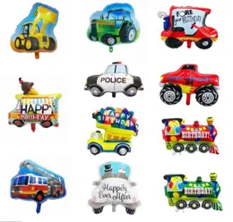 Trem folha de alumínio balão forma dos desenhos animados tanque carro caminhão de bombeiros ambulância bulldozer ônibus escolar transporte kids039s brinquedos3657654