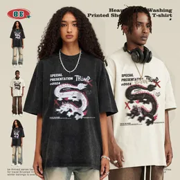 BE Men's Wear | Spring/summer 2024 Chinese Loong Printed Wash Round Neck Short Sleeve T-shirt Street Fashion Couple Top