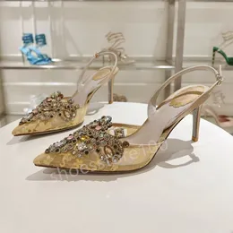 Rene Caovilla Margot verzierte Wildledersandalen Schlangen-Strass-Stiletto-Absätze Damen hochhackige Luxus-Designer-Knöchelwickel-Abendschuhe Fabrikschuhe rc