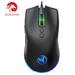Mouse Hongsund Colorido Backlight Game Mouse ESports Wired Mouse 6400Dpi Suporte Ajustável Macro Programming Mouse