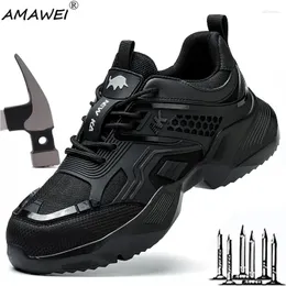 Boots AMAWEI Work Men Safety Men's Steel Toe Shoes Sneakers Man Breathable Working Puncture-Proof