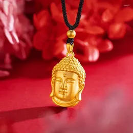 Hängen klassiska 3D -hårda guldpläterade Buddha Head Orginal hänge halsband för män bro kvinnor rikedomskedjor fina smycken gåvor