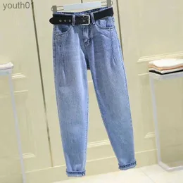 Jeans da donna Jeans da donna Grigio fumo Autunno e inverno Versione coreana Pantaloni larghi a vita alta sottili Harlan Dad Pants Tide 240304