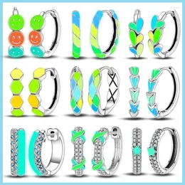 Hoop Earrings Genuine 925 Sterling Silver Colorful Cute Cat Claw Heart Shaped Luminous For Women Fashion Christmas Party Jewelry Gift