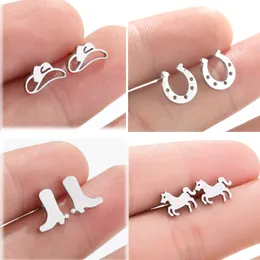 Wholesale Stainless Steel Stud Earring Western Equestrian Horse Cowboy Cowgirl Boot Horseshoe Earrings For Women and Men Jewelry