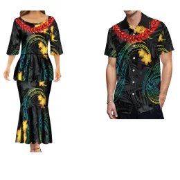 Vestido polinésio personalizado moda arte samoan colar ula nifo impresso vestido feminino camisa masculina roupas de casal vintage