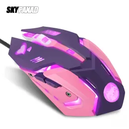 Mouse usb com fio menina rosa mouse para jogos gato backlight interno 4 níveis 2400dpi mouse feminino para escritório pc gamer mouse