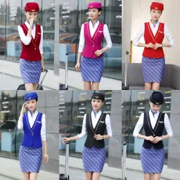 Anzüge IZICFLY Sommer Neuen Stil Airline Stewardess Formale Weste Damen Anzug Weste Business Mit Rock Und Uniform Hose Set1 PCS