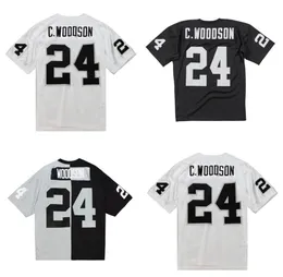 Dikişli Futbol Forması 24 Charles Woodson 1998 Siyah Mesh Retro Rugby Formaları Erkek Kadın ve Gençlik S-6XL