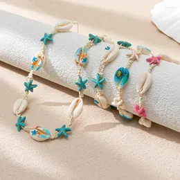 Charm Bracelets Bohemian Shell Charms Necklaces For Women Adjustable Evil Eye Starfish Beads Weave Bracelet Necklace Beach Jewelry