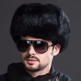 Naiveroo 패션 러시아 남성 남성 남성 겨울 따뜻한 모피 폭격기 모자 검은 단단한 두꺼운 이어 플랩 모자 Leifeng Snow Hats Ear Warmer276H