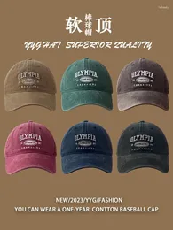 Ball Caps Baseball Cap Women's Soft Top Washed Letters Embroidered Peaked Big Head Circumference Distressed Men's Fashion