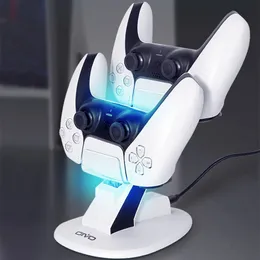 Nyaste LED PS5 Game Controller Charger Cradle Stand Elements Lightweight Gamepad Dock för Play Station 5 Joystick Dual USB Airplane Charging Station
