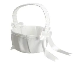 Satin Bröllopsdekoration Elfenben Bow Love Case Flower Girl Basket For Wedding Ceremony Party Home1995098