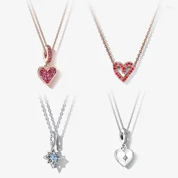 المعلقات PAN S925 Sterling Silver Valentine Necklace Love Heart Heart Princess Women's Jewelry Carm Associory Rose Gold Fashion