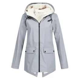 Jaquetas novo outerwear casaco de inverno mulher 2024 sólido pelúcia ickening jaqueta ao ar livre com capuz capa de chuva à prova de vento coreano inverno exterior