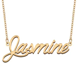 Jasmine Name Necklace Anpassad typskylt hänge för kvinnor flickor födelsedagspresent barn bästa vänner smycken 18k guld pläterat rostfritt stål