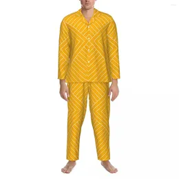 Masculino sleepwear padrão nórdico pijama homens arte deco amarelo kawaii diário outono 2 peça estética oversized personalizado pijama conjunto