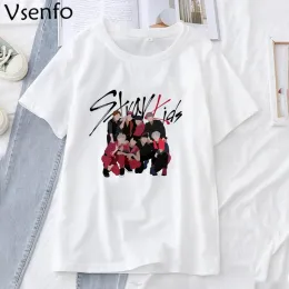 Camiseta estilo coreano stray crianças t camisa das mulheres dos homens harajuku streetwear verão branco kpop tshirt straykids imprimir camisetas femininas topo