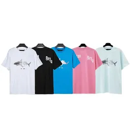 SS Nowy okrągły szyjka złamany ogon List Shark Print Pure Cotton T-shirt swobodne męskie i damskie koszulki pół rękawów Sporty cienkie koszulki krótkie rękawowe top