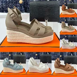 8cm Wedge Designer Sandals Women Straw Shoes Platform Designer Heels Fisherman's Shoes Summer Straw Sandal Braided Rope Sole Luxury Shoes Suede Leather Top Quality