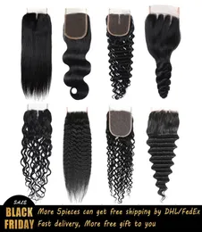 Fechamentos de renda de cabelo humano virgem brasileiro onda corporal onda solta onda profunda em linha reta kinky em linha reta preto natural 4x4 fechamentos de renda m6077669