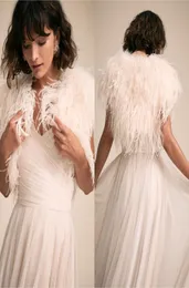 Jaqueta de casamento bhldn 2019 com penas de luxo, mangas de boné, envoltório de casamento feito sob encomenda, jaqueta de noiva para vestido de casamento 1074579