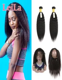 Peruvian Virgin Hair 360 Lace Frontal مع 2 حزم kinky straight 100 قبل 360 من الدانتيل مع امتدادات الشعر Kinky S1776866