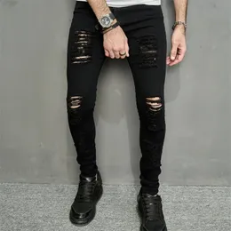 Streetwear Men Stylish Holes Black Skinny Jeans Male Spring Jogging Casual Pencil Denim Pants Mens Byxor 240227
