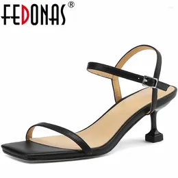 Sandals FEDONAS Thin High Heels Women Elegant Ankle Strap Genuine Leather Pumps Summer Narrow Band Shoes Woman Dress Office Lady