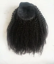 Brasilianische menschliche Jungfrau Remy Afro verworrene grobe Pferdeschwanz-Haarverlängerungen Clip-Ins Natralschwarze Farbe 100g ein Stück für schwarze Frauen7941393