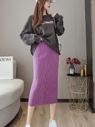 Skirt BETHQUENOY Skirts For Women 2023 Autumn Winter Casual Ribbed Knit Skirt Faldas Para Mujeres Back Slit Sexy Pencil Midi Skirt