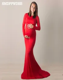 SMDPPWDBB Maternity Dress Maternity Pography Props långärmad klänningsklänning sjöjungfru stil baby shower plus size8221812