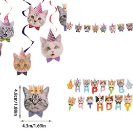 New Happy Banner Cute Cake Toppers Party Decoration Dessert Dress Up Supplies Gifts Pet Cat Birthday