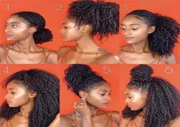 الرباط الحصان ذيل البونات البشرية المنغولية الأفرو kinky curly ponytails 4b 4c مقطع في الامتداد