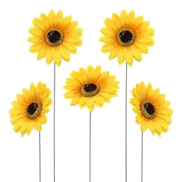 Decorative Flowers Outdoor Garden Decorations Landscape Courtyard Villa Simulation Sunflower Lawn Pole 5pcs Gardening Sign Stake Plants