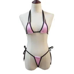 Ställ in mikrobikini badkläder kvinnor baddräkt kvinnor biquini bikinis fast färg kantning halter sling triangel thong 11 färger