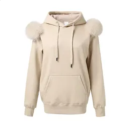 Arrival Autumn Winter Hoodie Women Fleece Pullover With Hood Real Fox Fur Lady Coat Jackets S5185 240305