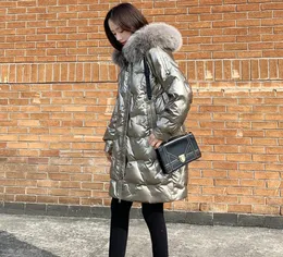 WholeGlossy golden down warm Parkas coat winter fashion brand thick warm down jacket female big fur collar long jacket F8578707199