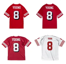 خياطة كرة القدم Jersey 8 Steve Young 1994 Red White Mesh Retro Rugby Jerseys Men Women Youth S-6XL