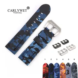 Carlywet 22 24mm camo azul preto cinza vermelho à prova dwaterproof água silicone borracha substituição pulseira de relógio loops cinta para panerai luminor h0915290l