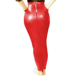 Skirt Sexy Female Women PU Leather High Waist Full Zip Lockable Bodycon Sissy Hobble Pencil Skirts Long Skirt Erotic Fetish Elegant