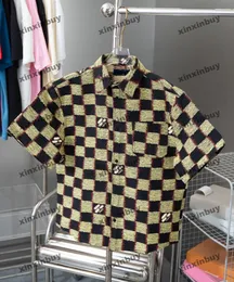 Xinxinbuy Men designer tee t shirt 2024 Paris Chessboard Grid Mönster Kort ärm Bomull Women Blue Black Khaki XS-2XL