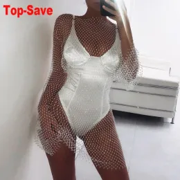 Örtük kadın bikini bling kristal örtbaslar seksi fishnet Hollow, elmas parlak parlak mayoların üstleri siyah beyaz