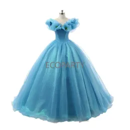 Kleid 2023 Prinzessin Ballkleid Schulterfrei Aschenputtel Blaues Hochzeitskleid Braut mit Korsettrücken Kleider für Frauen Abendkleider