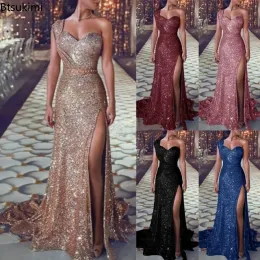 Dress 2024 Women's Wedding Party Dress Evening Elegant Sexy Deep V Neck One Shoulder Sleeveless Sequined Long Maxi Dresses For Women