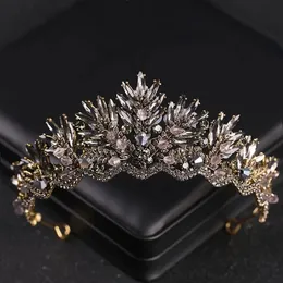 Barok Düğün Taç Barok Siyah Rhinestone Crystal Bridal Crown Headdress Düğün Saç Aksesuarları Tiara El Yapımı Taç Hediye 240305