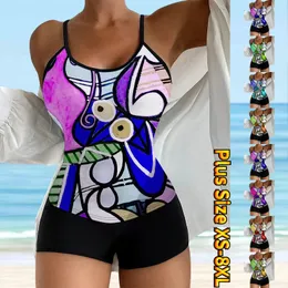 Summer Loose Tankini Stampa astratta Monokini Costume da bagno Vintage Beach Wear Plus Size Costumi da bagno Donna Costume da bagno Bikini 240223